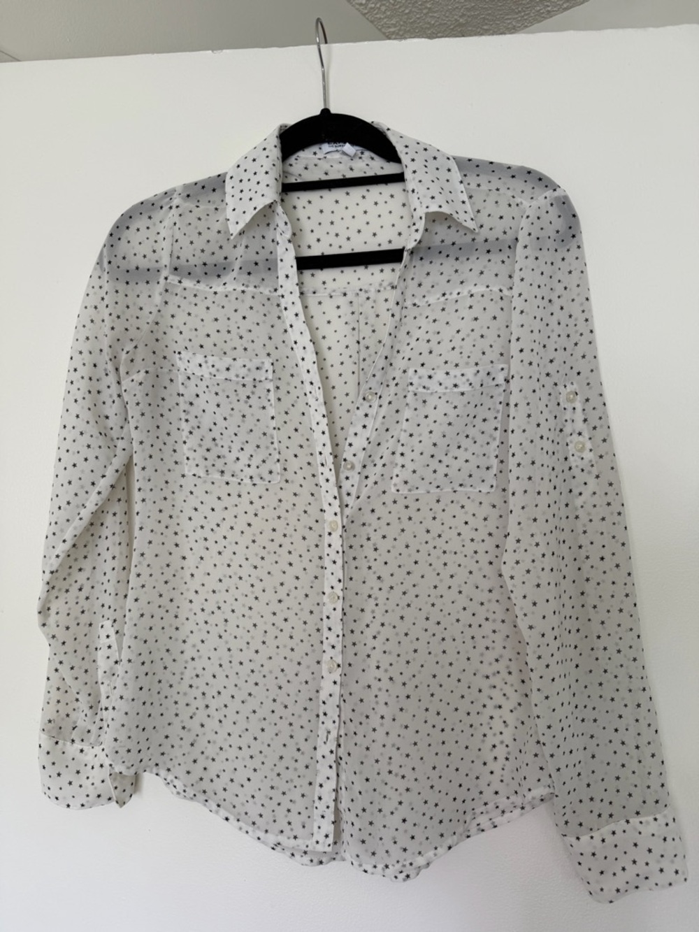 Express White Button-Down Star Print Blouse